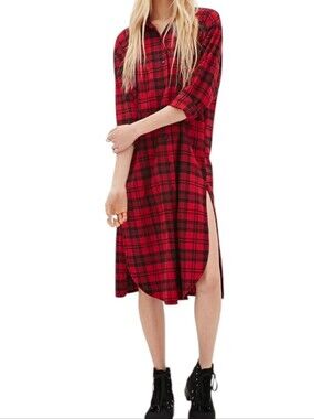 Fashion Classic Plaid Long Duster Button-Down Top